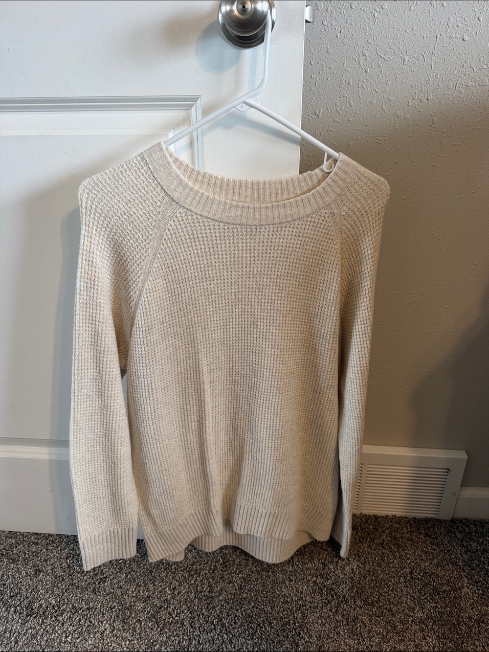 Old Navy Cream Waffle-Knit Crew Sweater